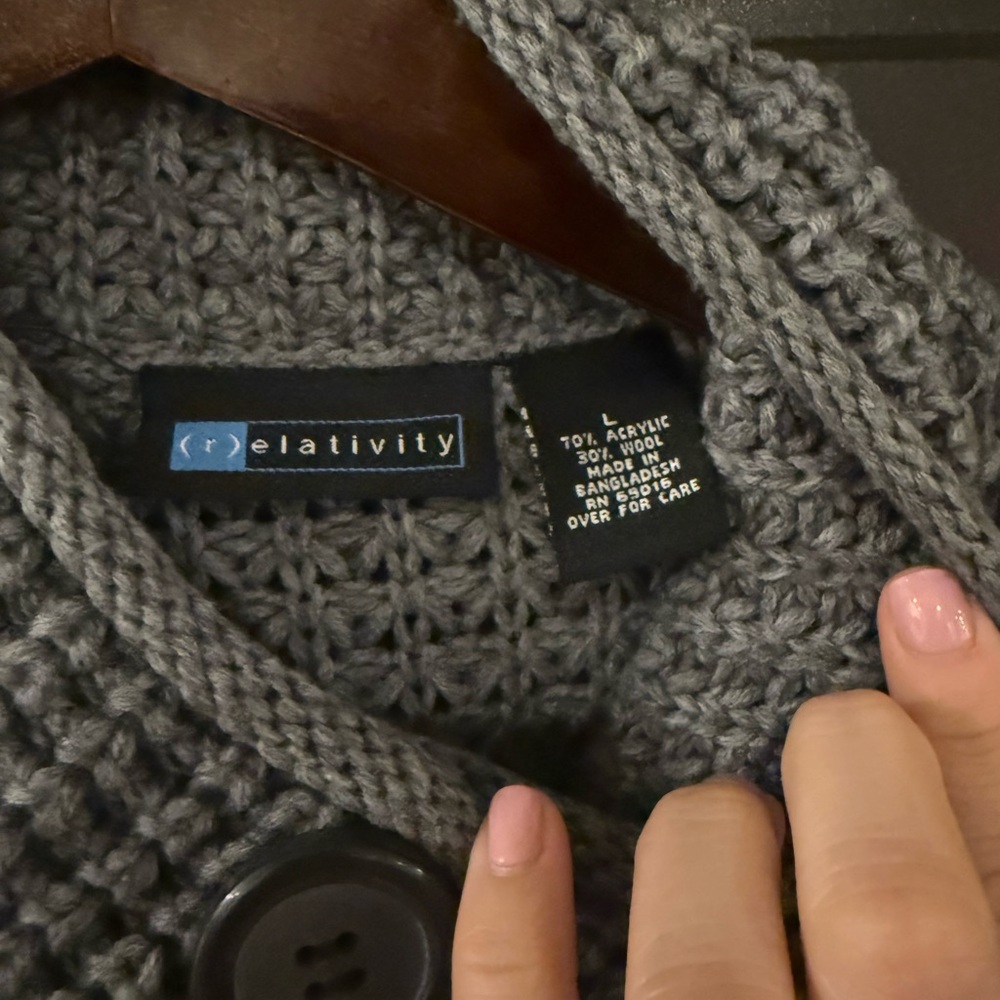 Relativity Chunky Gray Knit Button-Up Cardigan - image 2